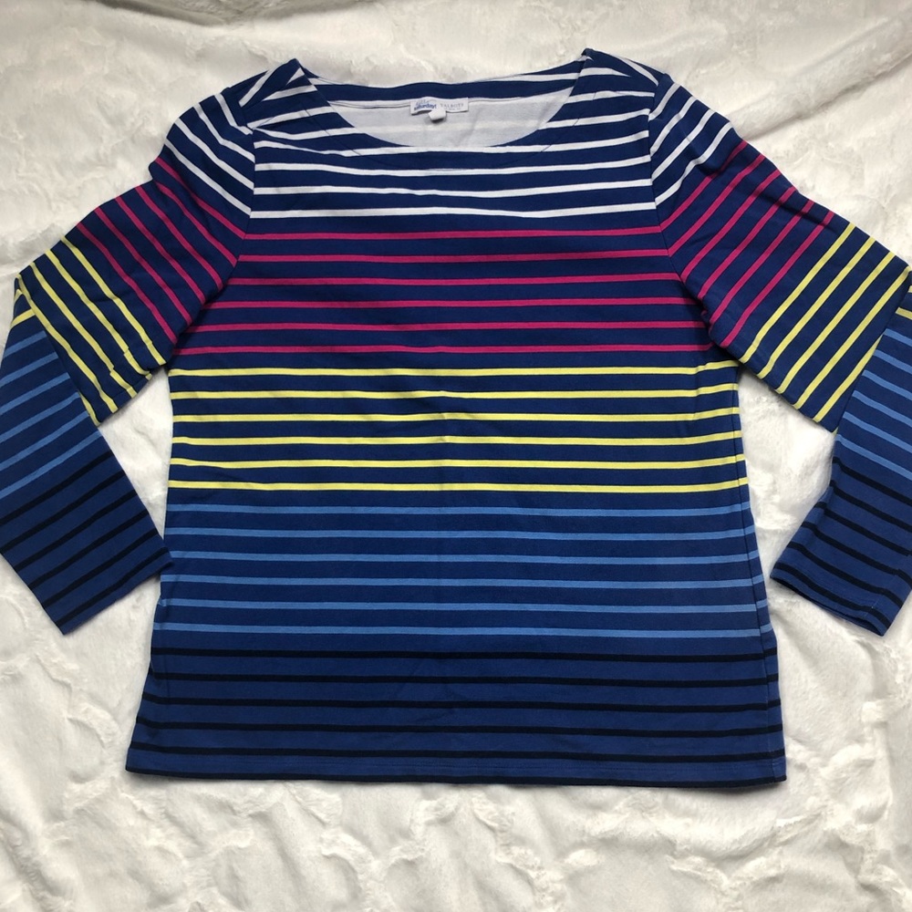 Talbots Hello Saturday Bright Striped Casual Tee size Large Petite - Picture 11 of 11